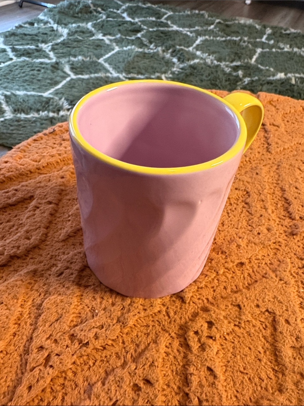Anthropologie Lavender Ceramic Mug with Yellow Handle Accent